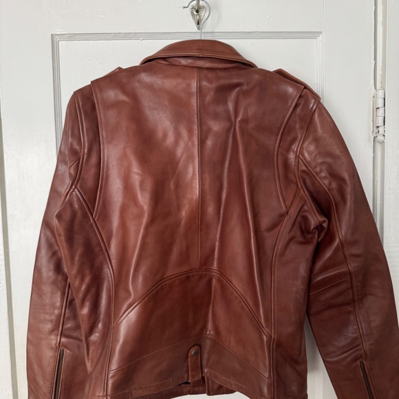 Men’s Cognac Brown Genuine Leather Moto Jacket – Classic Biker Cut (Size L) - Picture 2 of 3